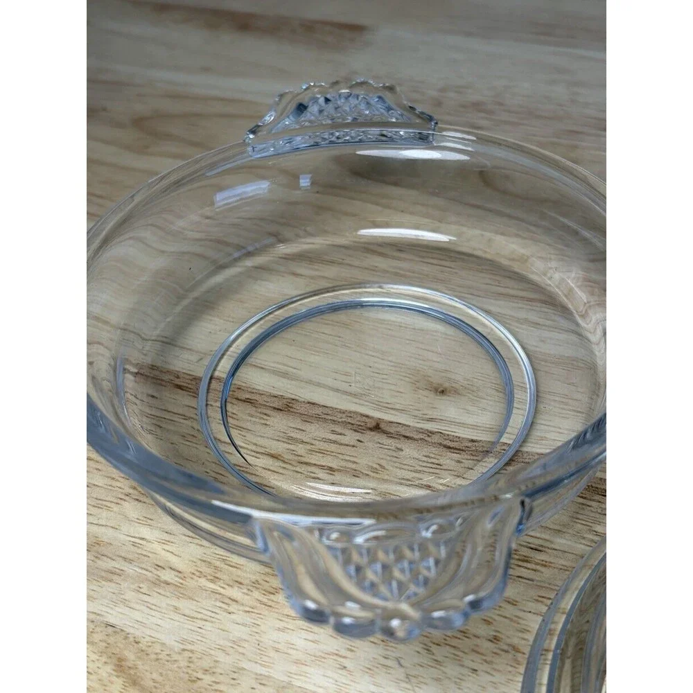 Heisey Glass Plantation Pineapple Round Covered Butter Dish + Punch Cup Vintage